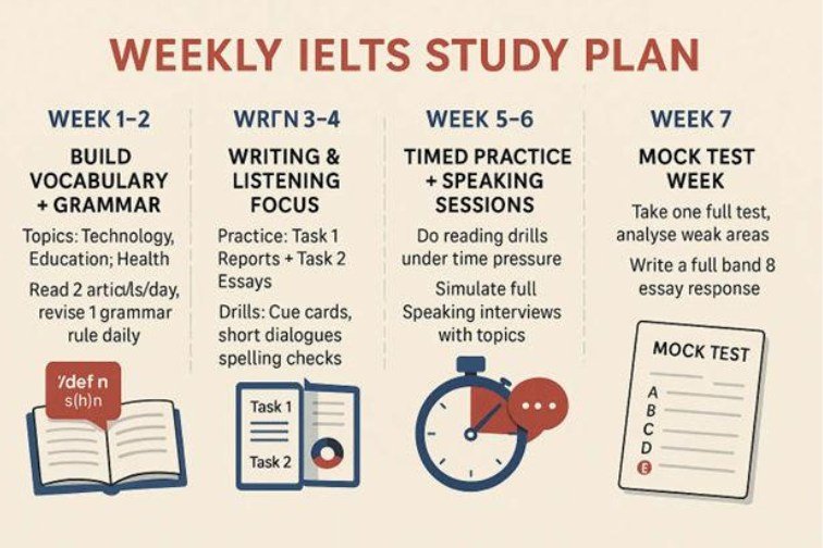 nedeljni raspored pripreme za IELTS i TOEFL